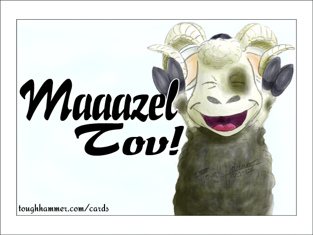 Sheep with raised arms: “Maaazel Tov!”